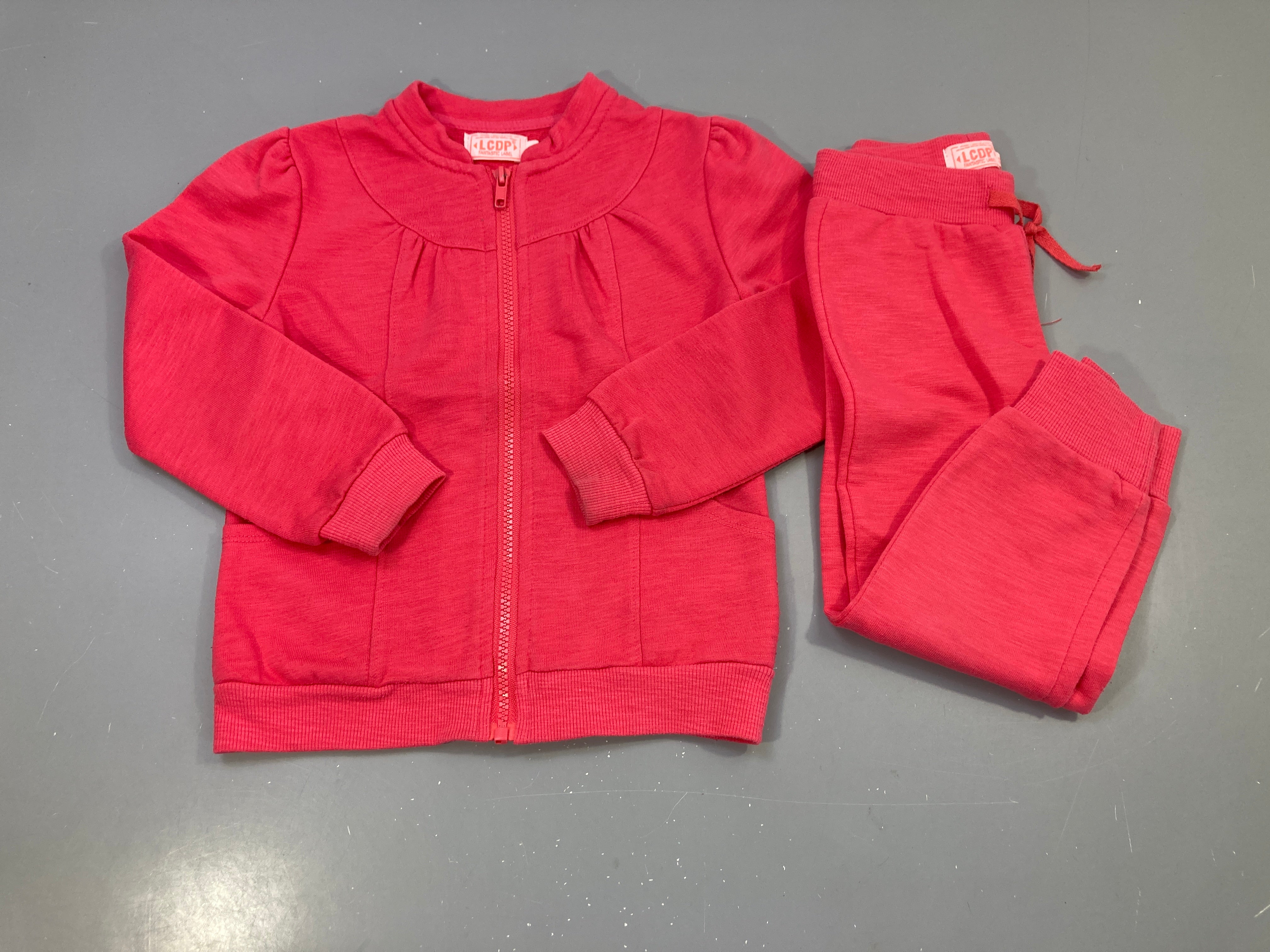 Ensemble 2pcs corail flammé, gilet zippé et jogging un peu bouloché