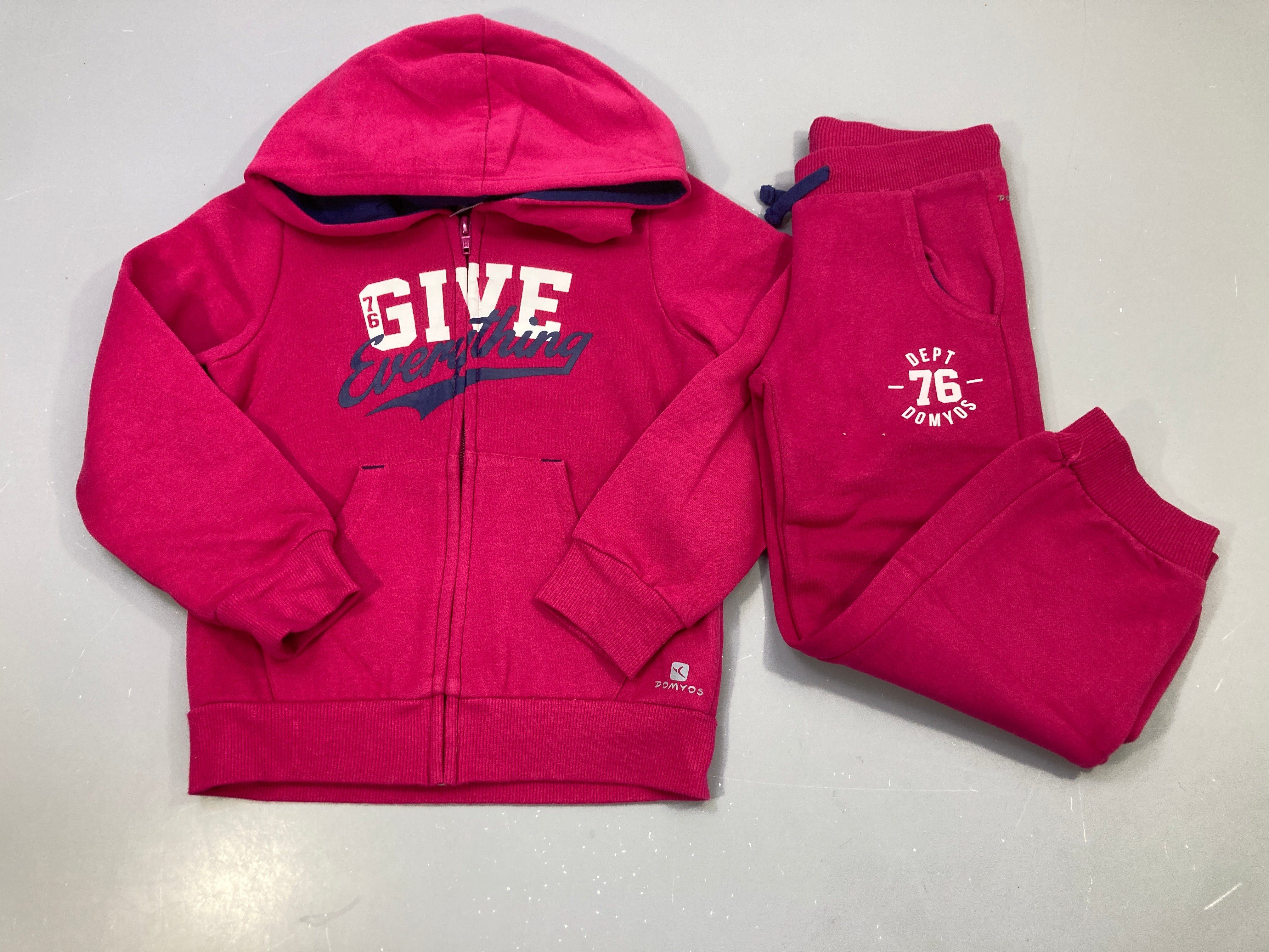 Ensemble 2pcs framboise, sweat zippé capuche et jogging, Domyos