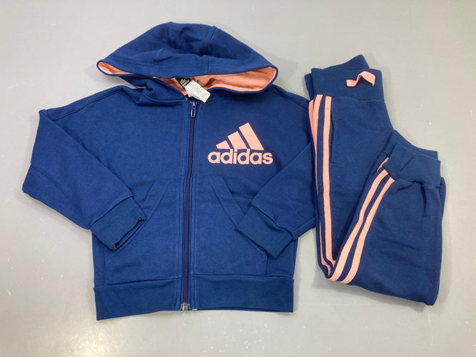 Ensemble 2pcs bleu marine et rose, sweat zippé capuche et jogging à bandes, moins cher chez Petit Kiwi