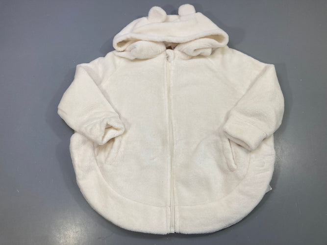 Poncho zippé écru polaire douce, capuche oreilles, moins cher chez Petit Kiwi