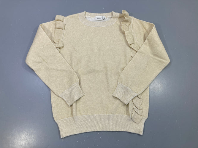 Pull beige doré maille sequins, volants, moins cher chez Petit Kiwi