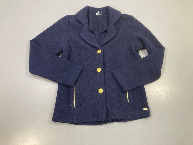 Blazer bleu marine maille texturée, boutons dorés fleurs, moins cher chez Petit Kiwi