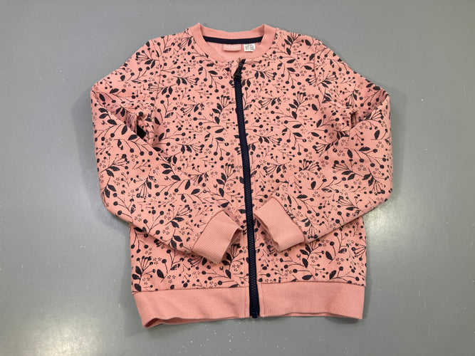 Sweat zippé vieux rose, branches fleuries marine, moins cher chez Petit Kiwi