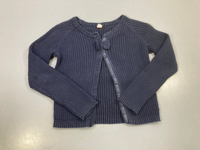 Gilet bleu marine maille côtelée, noeud, galon à pois, moins cher chez Petit Kiwi