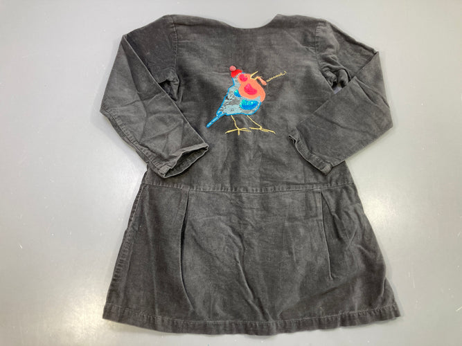 Robe m.l gris anthracite velours, oiseau brodé sequins et dentelle, moins cher chez Petit Kiwi