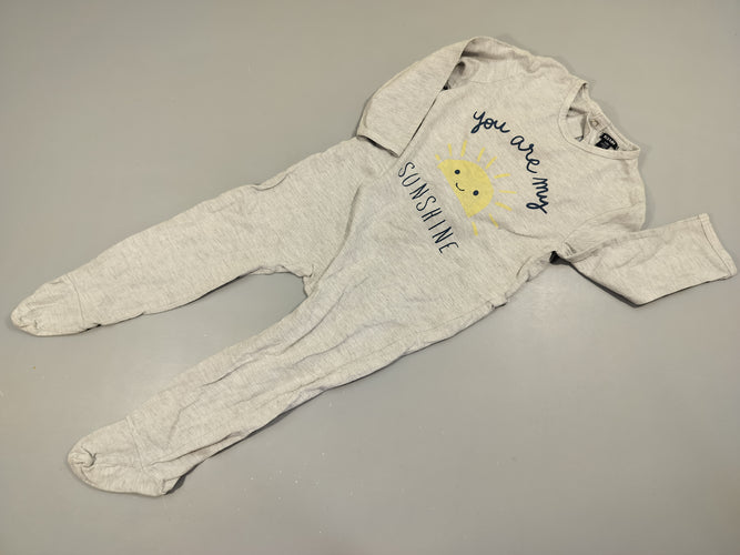 Pyjama jersey gris clair flammé , soleil "you are mysunshine", moins cher chez Petit Kiwi