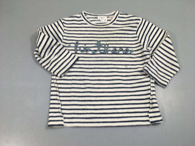 Sweat léger blanc rayures bleues, moins cher chez Petit Kiwi