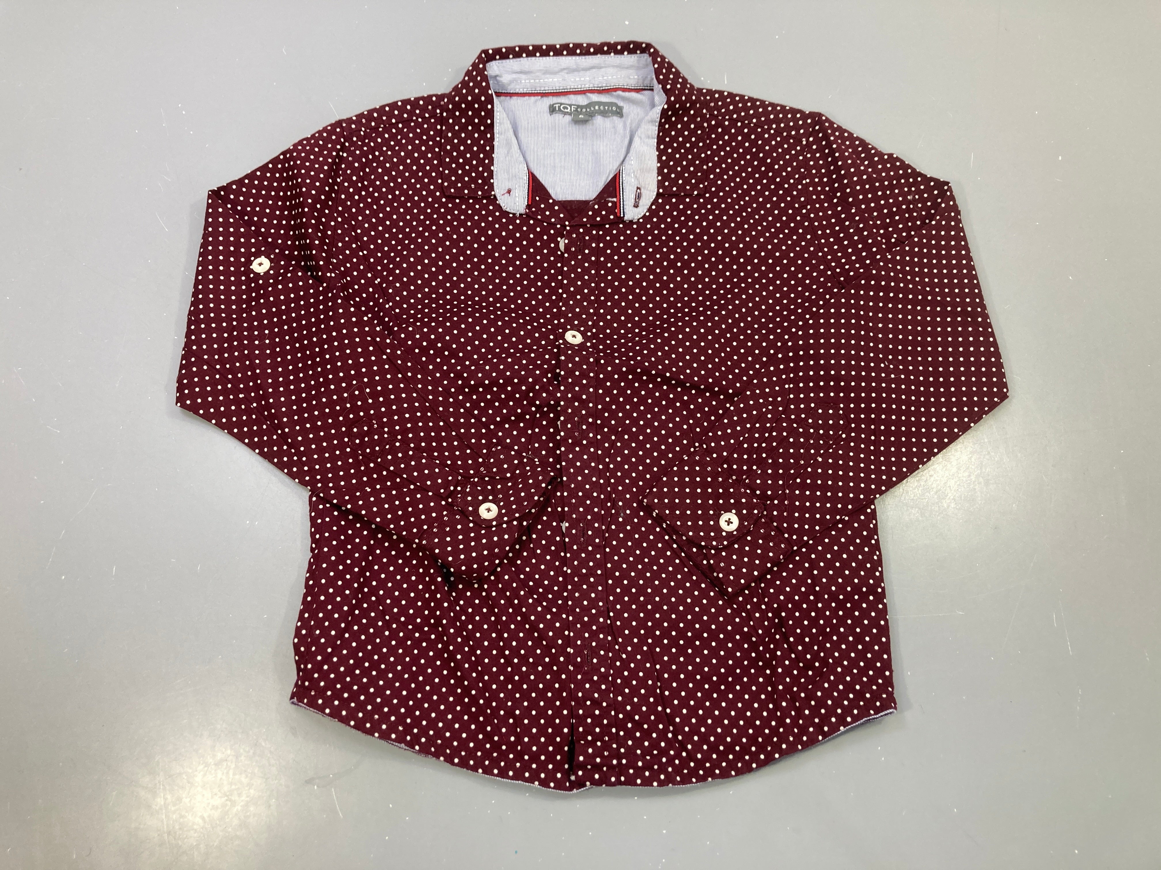 Chemise m.l bordeaux pois blancs