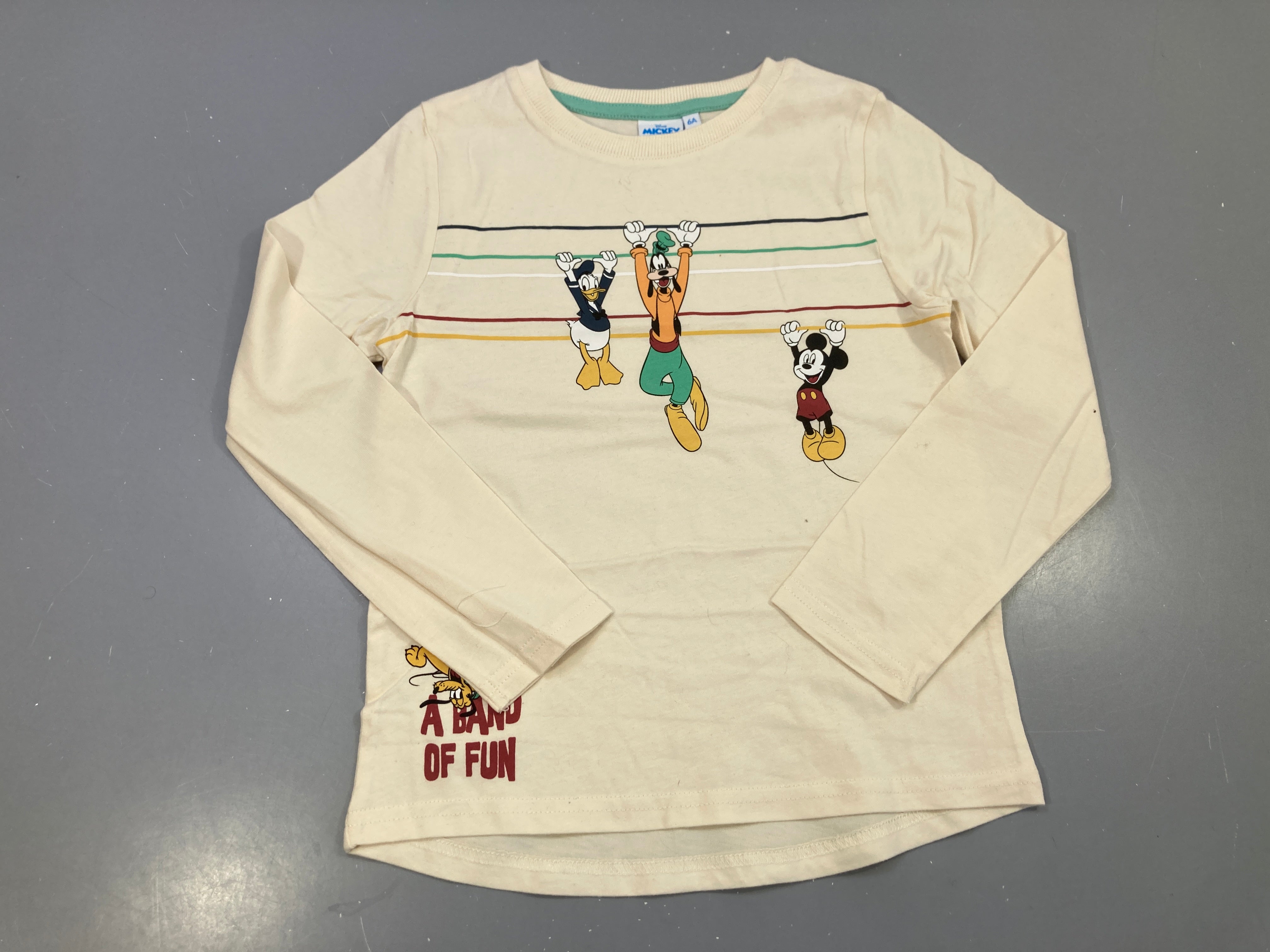 T-shirt m.l écru Mickey Donald Dingo, rayures