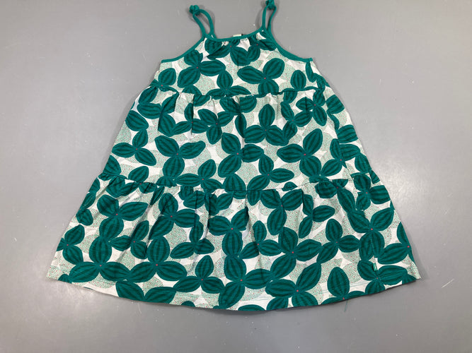 Robe fines bretelles jersey fleurs vertes, moins cher chez Petit Kiwi