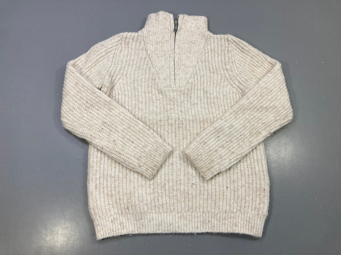 Pull écru chiné grosse maille, col montant zippé, moins cher chez Petit Kiwi