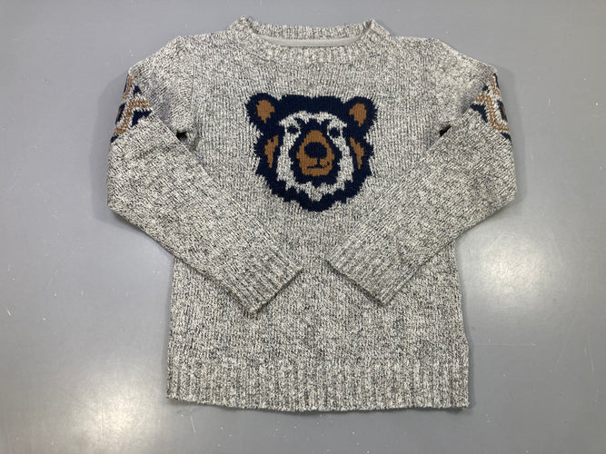 Pull gris chiné maille ours jacquard, moins cher chez Petit Kiwi