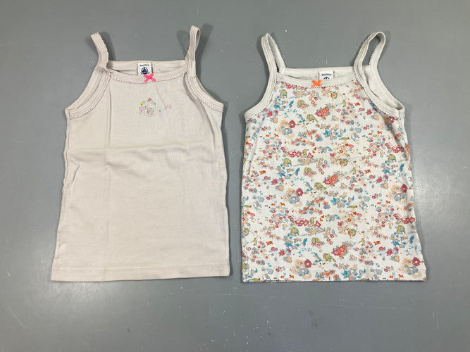 2 chemisettes fines bretelles rose pâle/blanc fleurs, moins cher chez Petit Kiwi