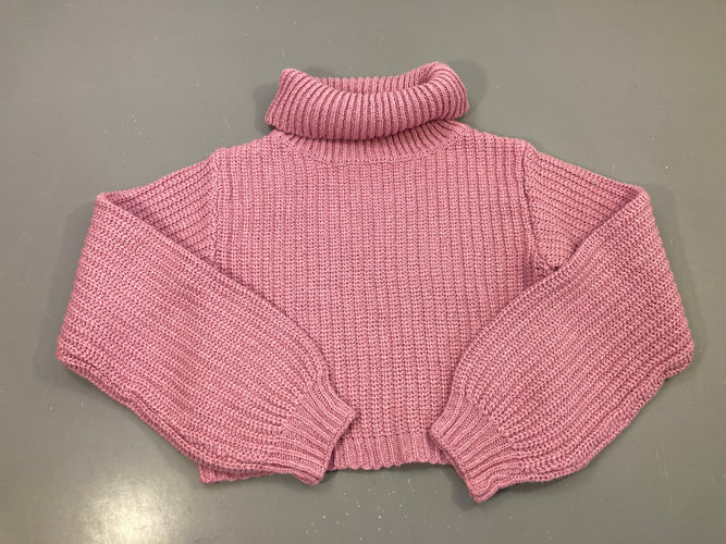 Pull col roulé rose mauve grosse maille, court, moins cher chez Petit Kiwi