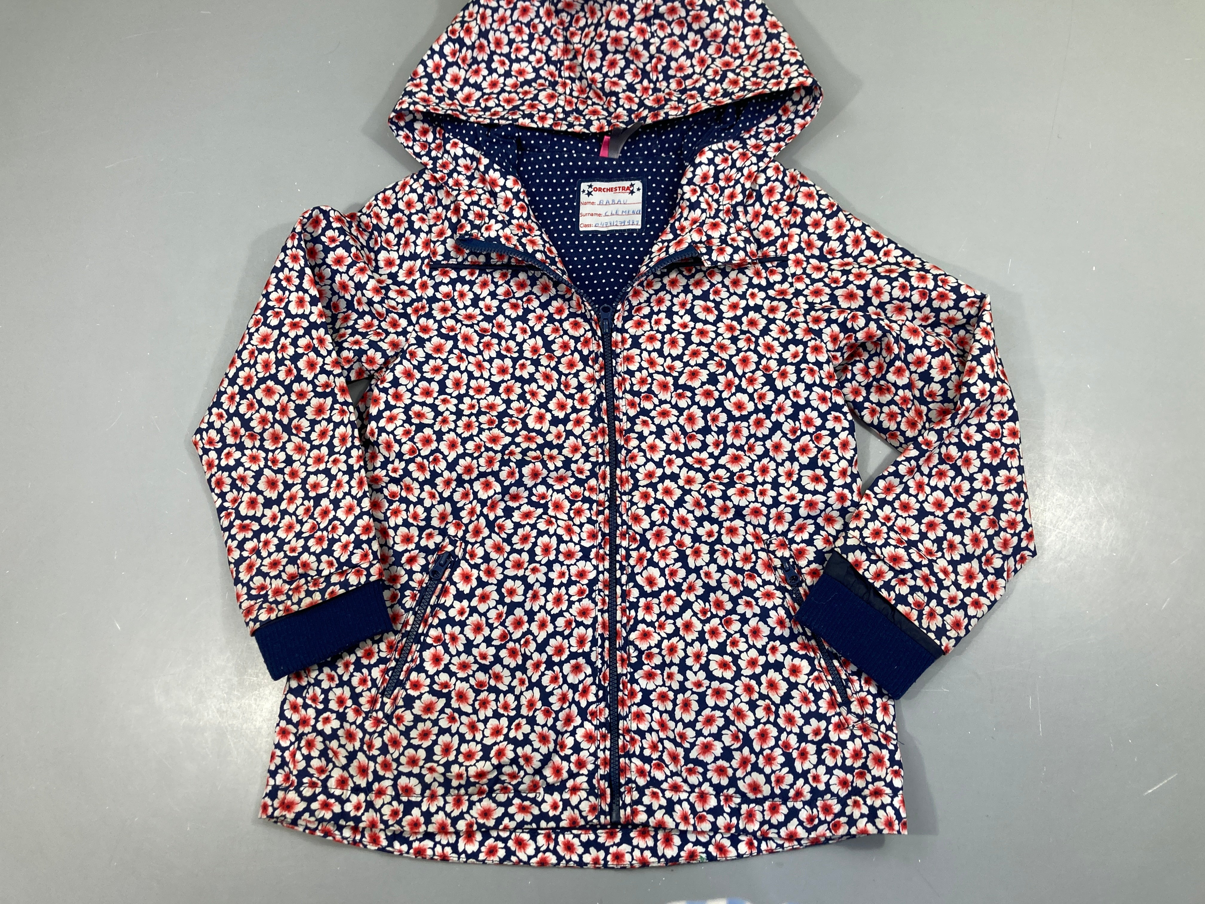 Veste coupe-vent bleu foncé fleurs
