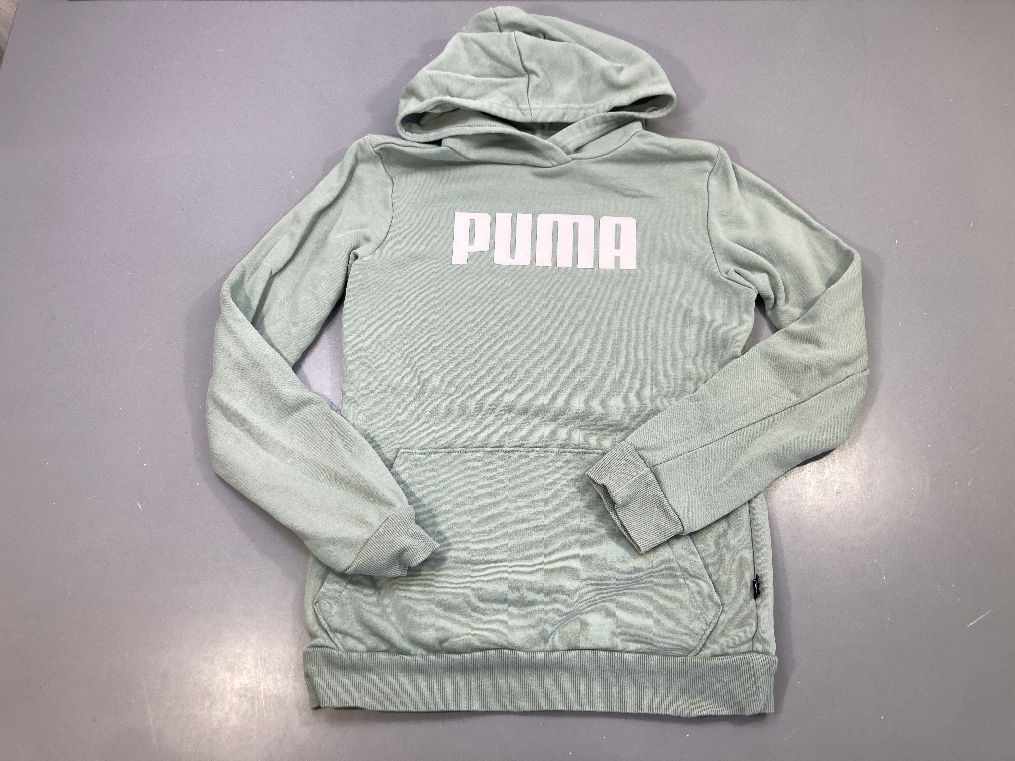 Sweat capuche vert menthe logo blanc, poche kangourou