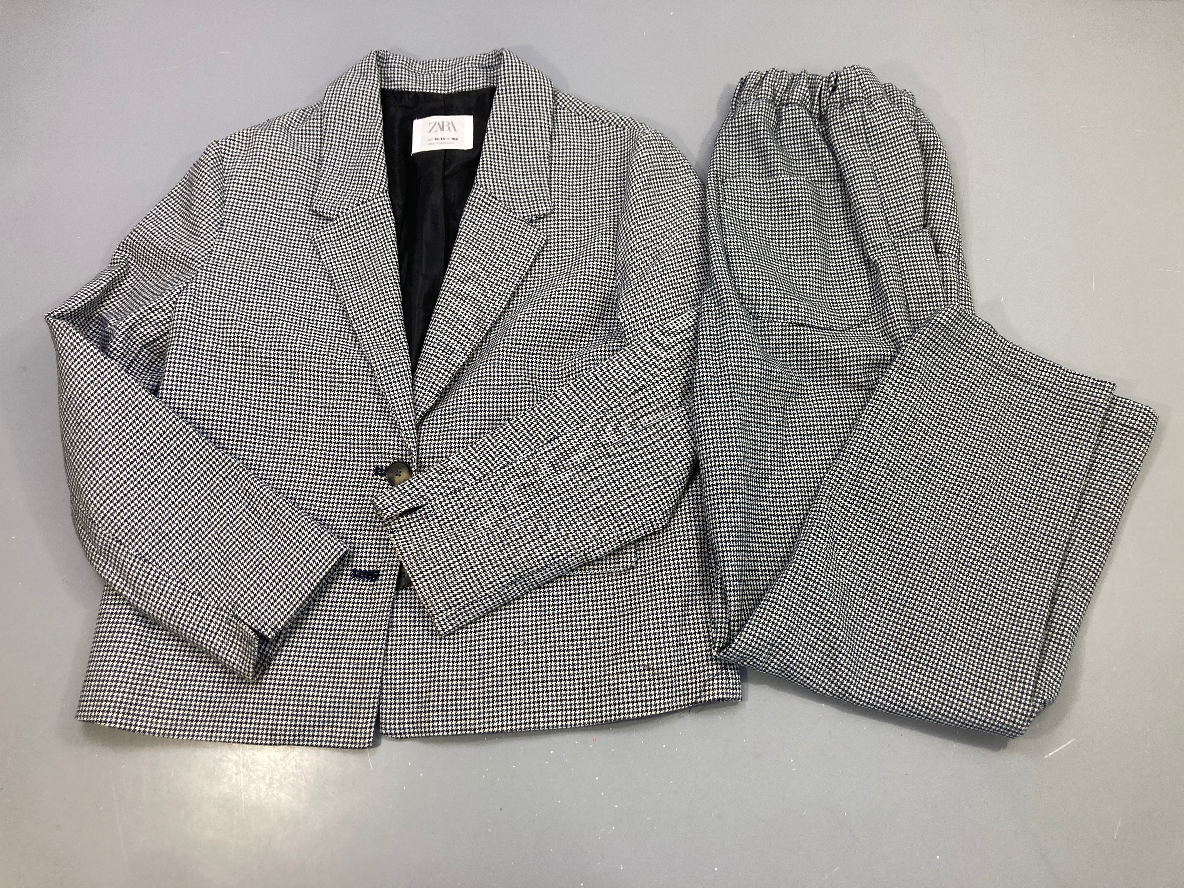 Ensemble 2pcs blazer et pantalon noir blanc pied-de-poule
