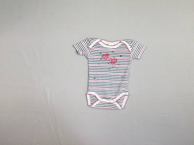Body m.c blanc rayé bleu marine/rose Rock, moins cher chez Petit Kiwi