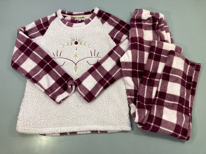 Pyjama 2pcs polaire lilas bordeaux carreaux, lunes brodées, Odrey, moins cher chez Petit Kiwi