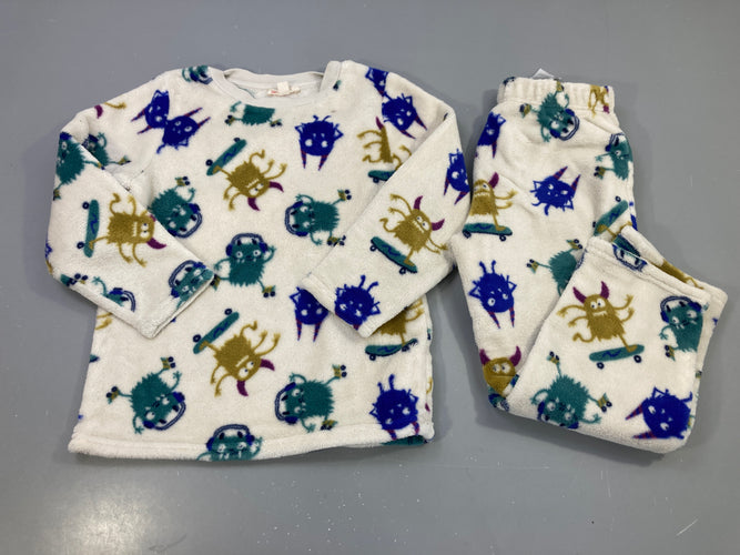 Pyjama 2pcs polaire écru monstres multicolores skate, moins cher chez Petit Kiwi