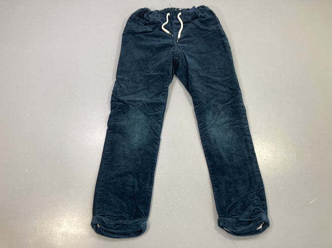 Pantalon bleu marine velours côtelé doublé jersey, taille élastique à cordon, moins cher chez Petit Kiwi
