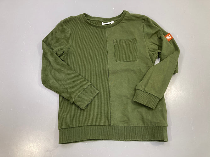 Sweat vert kaki bimatière gaufré, poche poitrine, moins cher chez Petit Kiwi