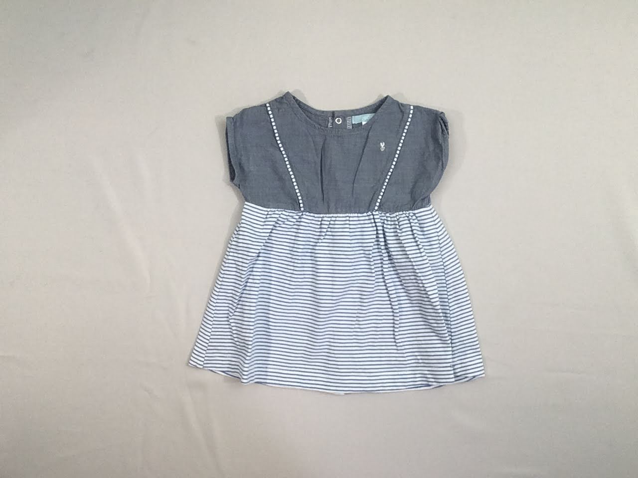Robe m.c bi-matière denim jersey blanc rayé bleu