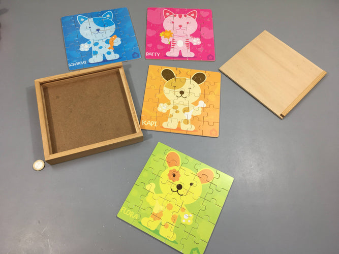 4 puzzles en bois animaux, moins cher chez Petit Kiwi