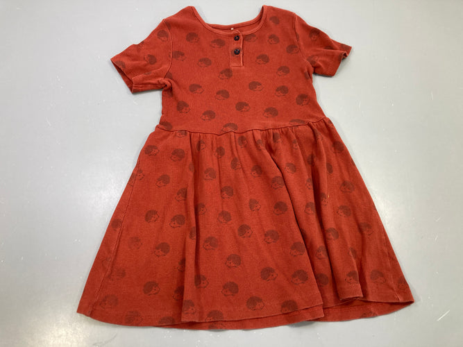 Robe m.c mailles rouille côtelée hérissons, boutons col, moins cher chez Petit Kiwi