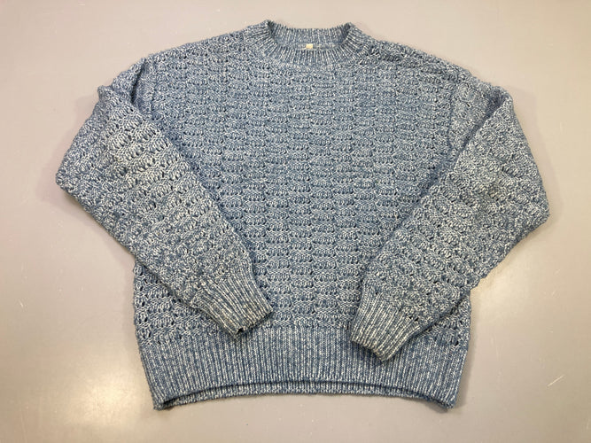Pull bleu chiné maille ajourée, moins cher chez Petit Kiwi