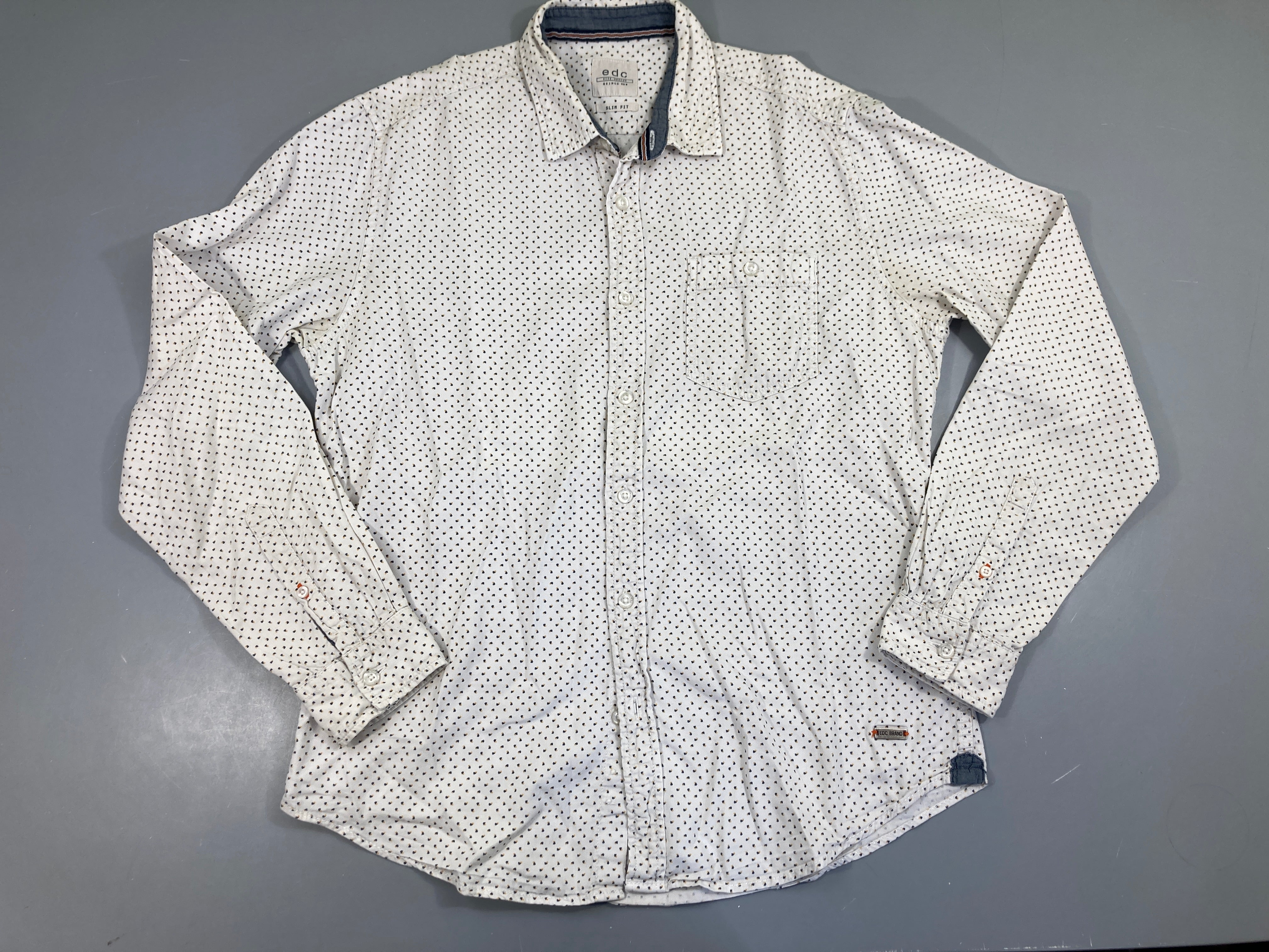 Chemise m.l grise motifs bleu/jaune Slim Fit
