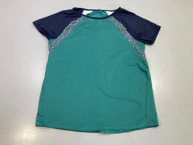 T-shirt m.c vert et bleu marine, bandes mouchetées, sport, moins cher chez Petit Kiwi