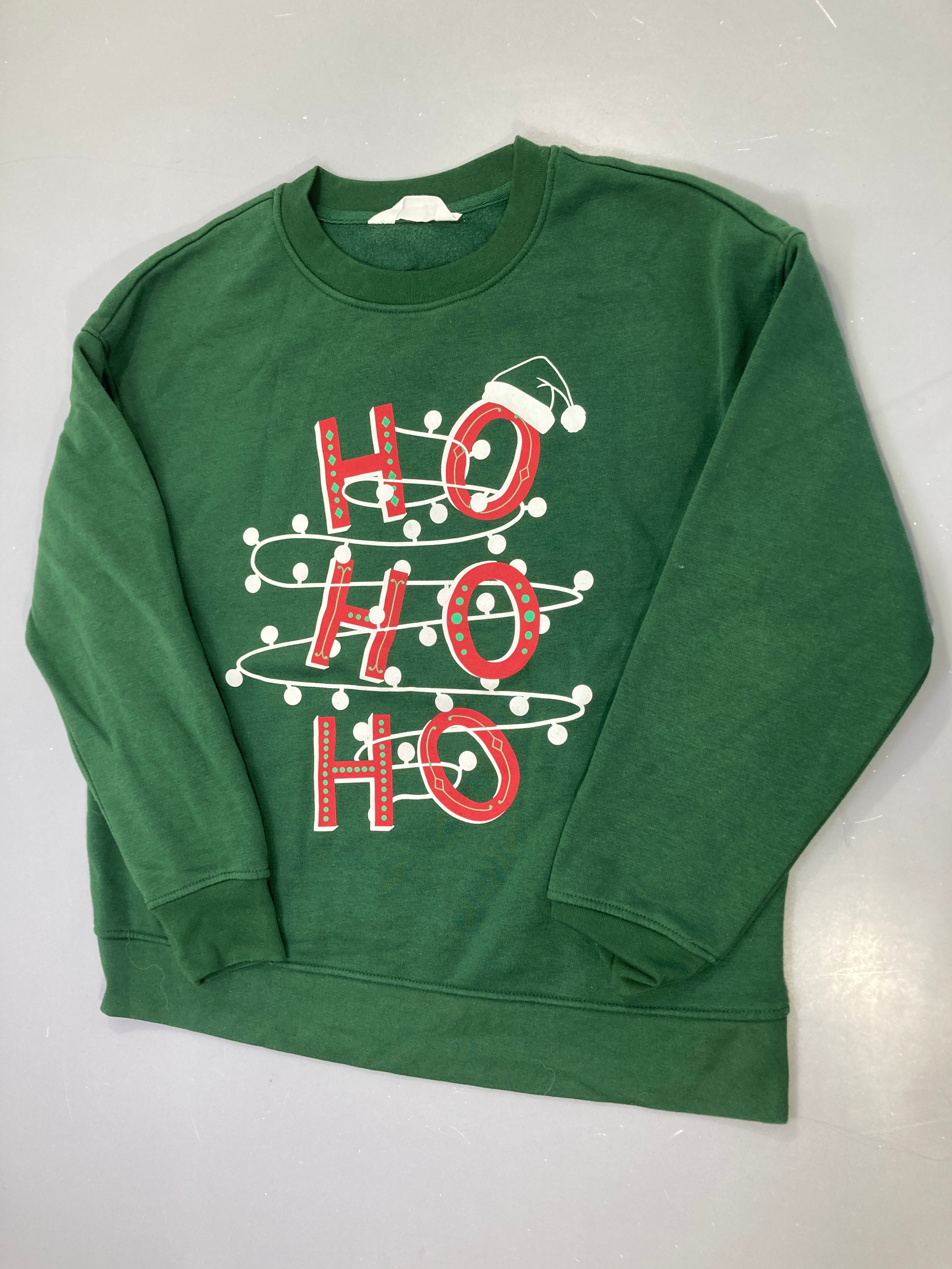 Sweat vert Noël « Ho Ho Ho » guirlande, molleton