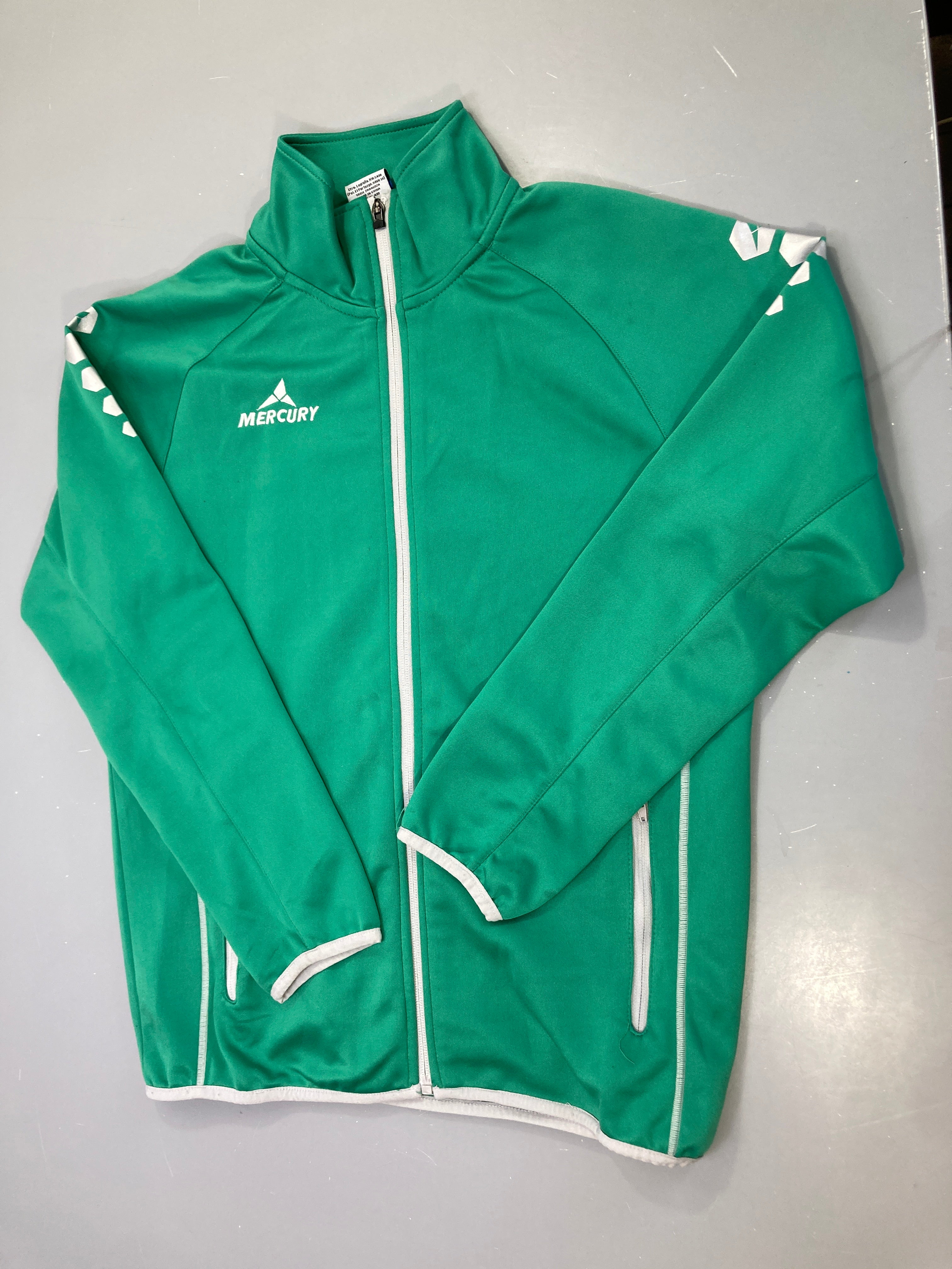 Veste de survêtement zippée verte, liserés blancs, Mercurayé