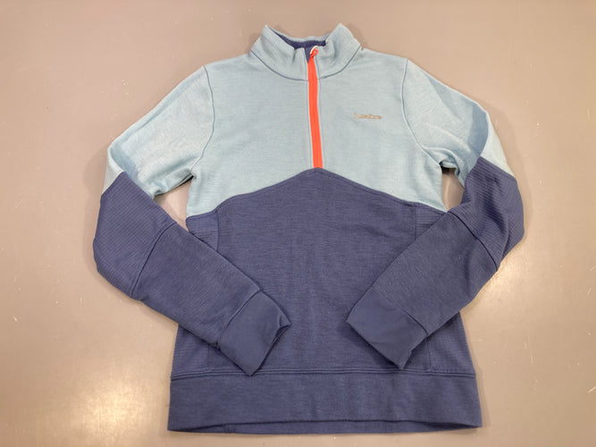 Sweat col zippé bleu ciel et bleu marine, zip corail, Wedze, bouloché, moins cher chez Petit Kiwi