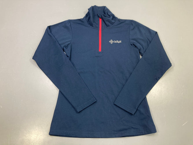 T-shirt m.l col montant bleu marine, zip rouge, sport, Kilpi, moins cher chez Petit Kiwi