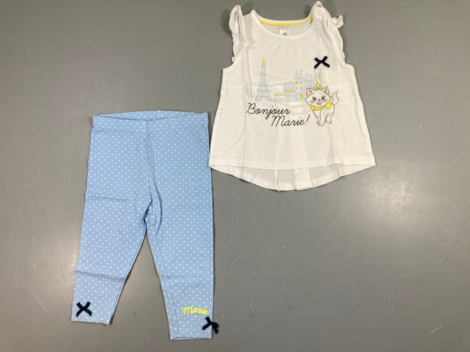 T-shirt m.c blanc Marie aristochats + legging bleu pois, moins cher chez Petit Kiwi