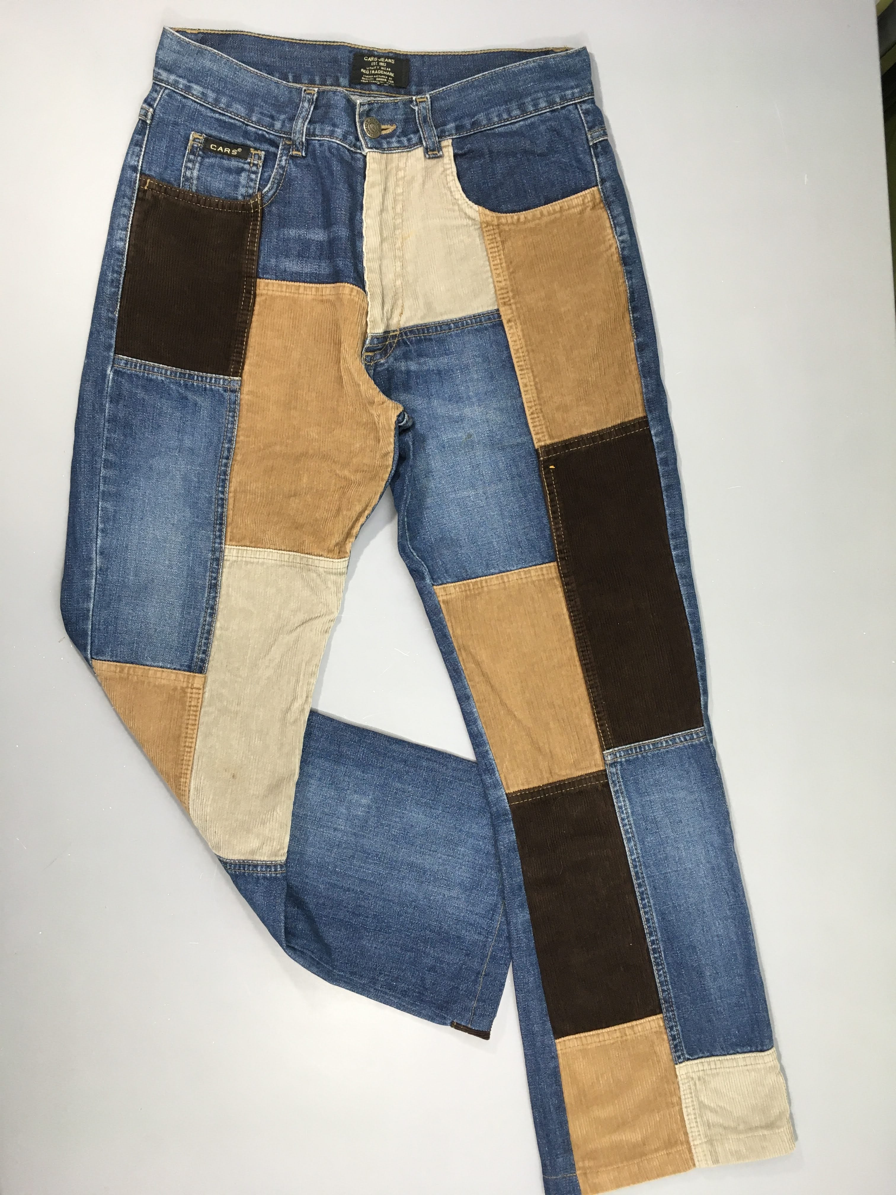 Jeans  patchwork velours-Légères taches poches