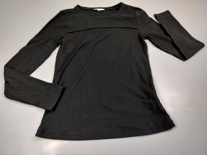 T-shirt m.l noir côtelé, , fente sur le devant., moins cher chez Petit Kiwi