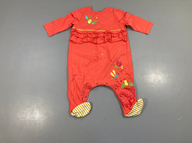 Pyjama jersey rose/corail oiseau froufrous, moins cher chez Petit Kiwi
