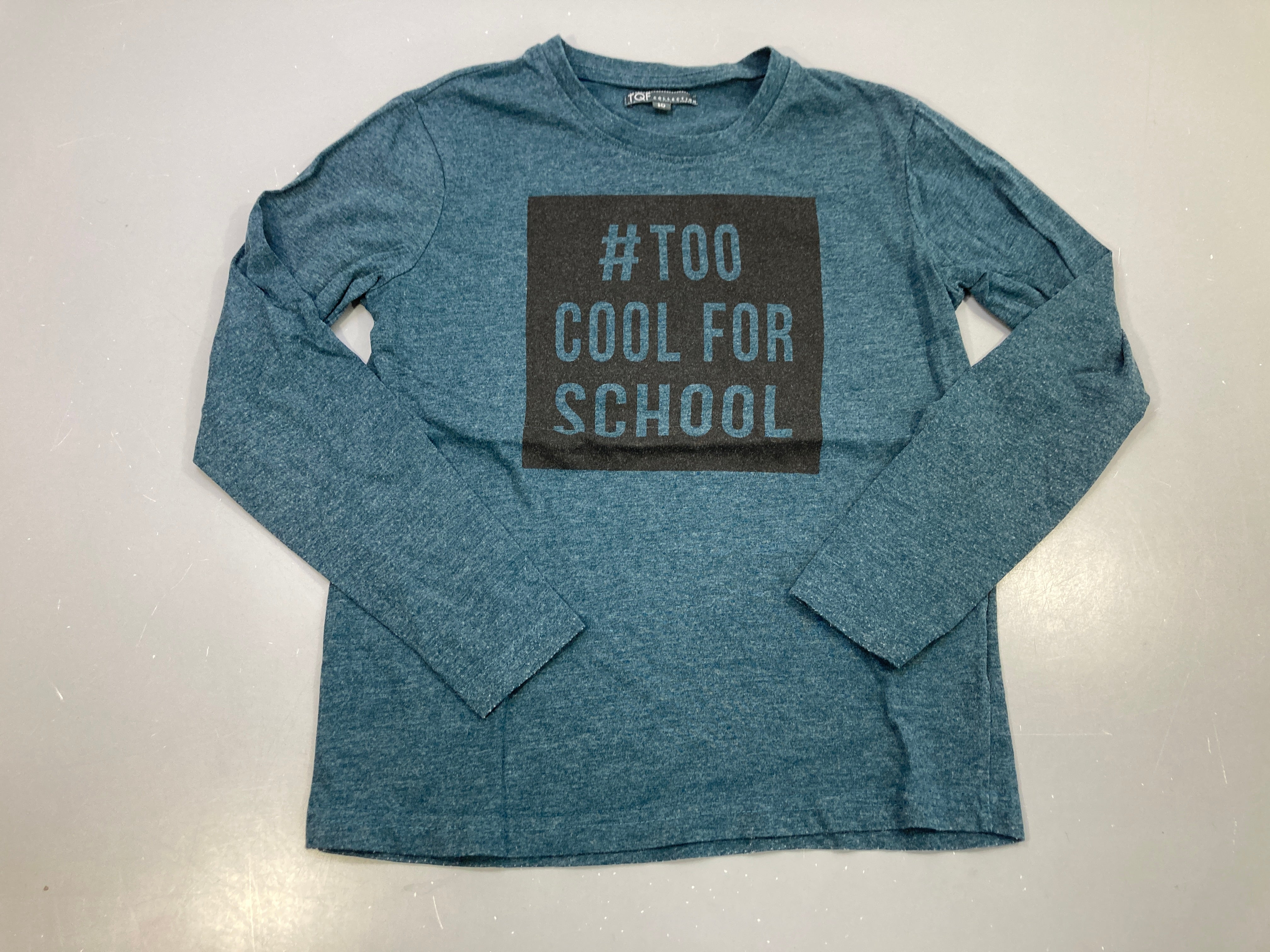 T-shirt m.l bleu pétrole chiné « #Too cool for school »