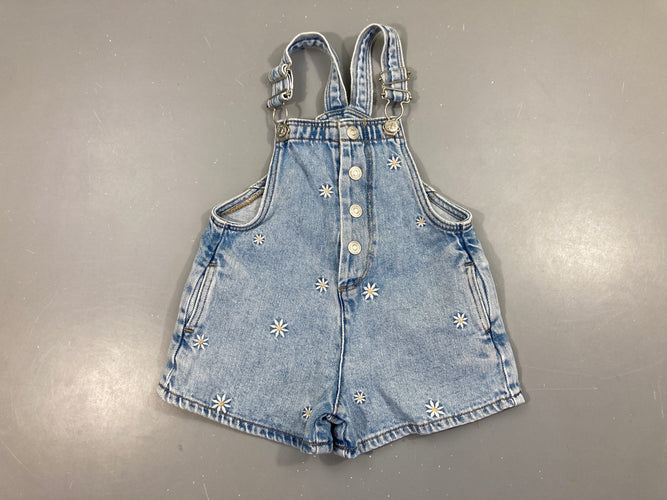 Salopette short jean broderies fleurs, moins cher chez Petit Kiwi
