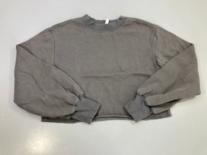 Sweat court gris anthracite molleton, manches bouffantes, bouloché, moins cher chez Petit Kiwi