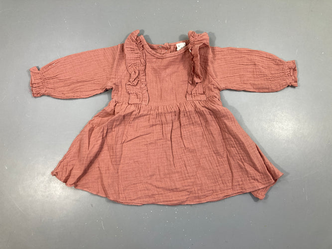 Robe m.l gaze de coton rose foncé froufrous, moins cher chez Petit Kiwi