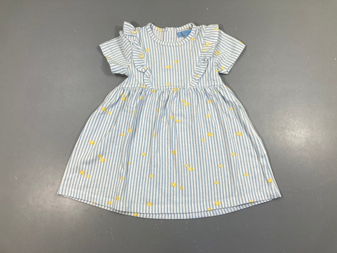 Robe m.c jersey blanc ligné bleu fleurs, moins cher chez Petit Kiwi
