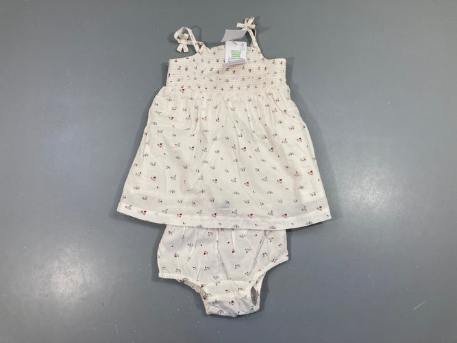 NEUF Robe fines bretelles blanche fleurie + bloomer, moins cher chez Petit Kiwi