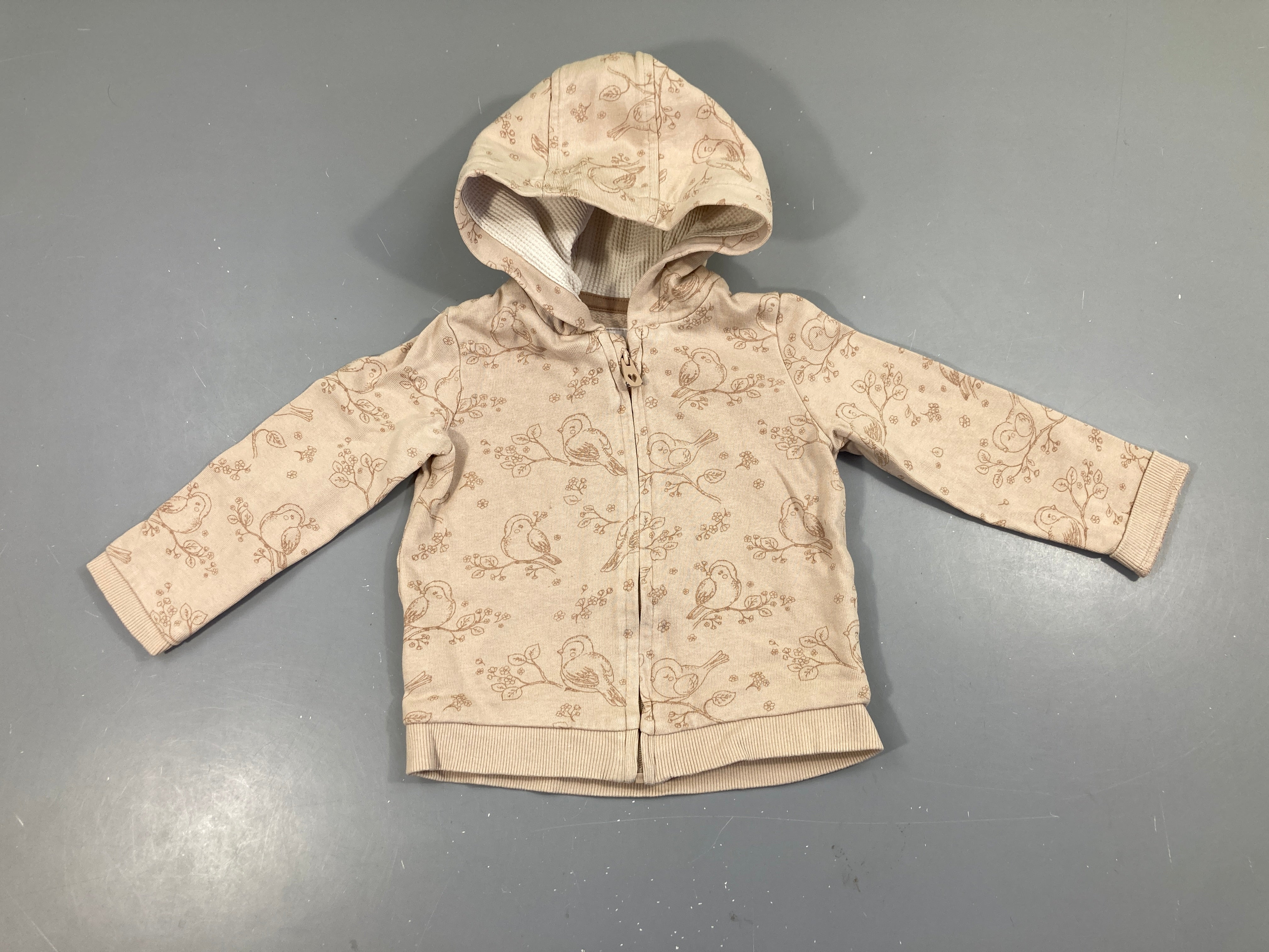 Sweat zippé beige oiseaux à capuche