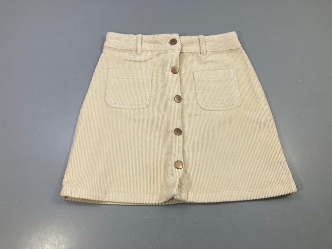 Jupe beige velours côtelé boutonnée, poches plaquées, moins cher chez Petit Kiwi