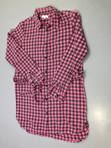 Robe m.l rose carreaux noirs flanelle, style chemise à ceinture, Frizzle, un peu boulochée, moins cher chez Petit Kiwi