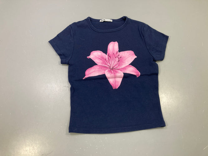 T-shirt m.c bleu marine imprimé fleur de lys rose, FB Sister, moins cher chez Petit Kiwi